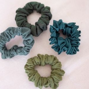 Pack of Four Handmade Green Scrunchies